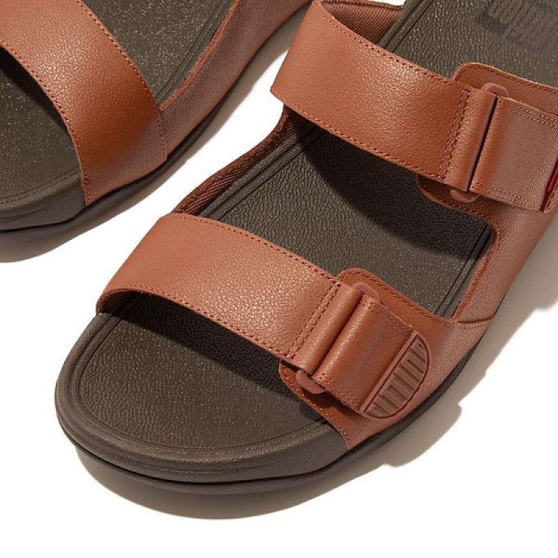 Men's FitFlop Gogh Leather Sandals Dark Brown | 862HPJYOR