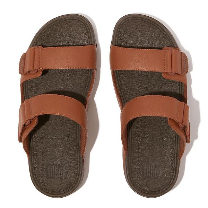 Men's FitFlop Gogh Leather Sandals Dark Brown | 862HPJYOR