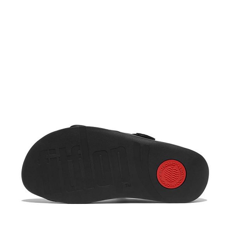 Men's FitFlop Gogh Leather Slides Black | 401MQLTWC