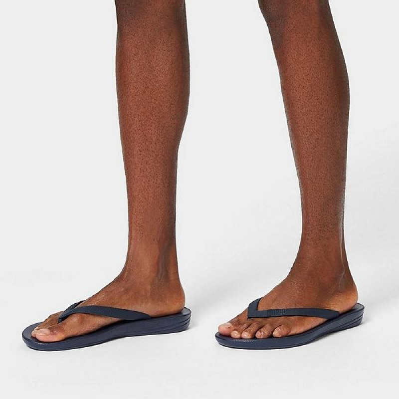 Men's FitFlop Iqushion Ergonomic Flip Flops Navy | 745FUKVYA