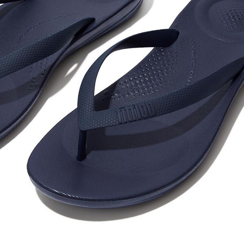 Men's FitFlop Iqushion Ergonomic Flip Flops Navy | 745FUKVYA