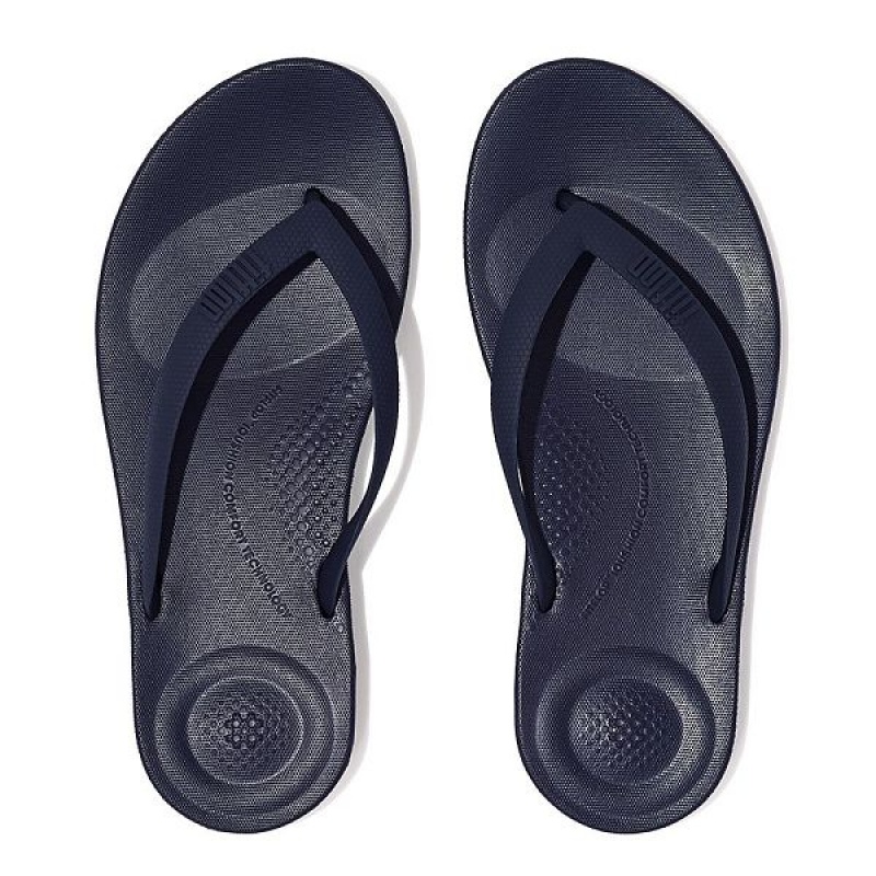 Men's FitFlop Iqushion Ergonomic Flip Flops Navy | 745FUKVYA