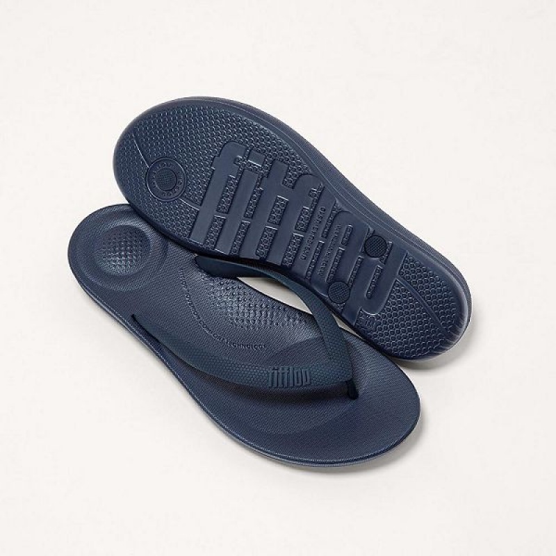 Men's FitFlop Iqushion Ergonomic Flip Flops Navy | 745FUKVYA