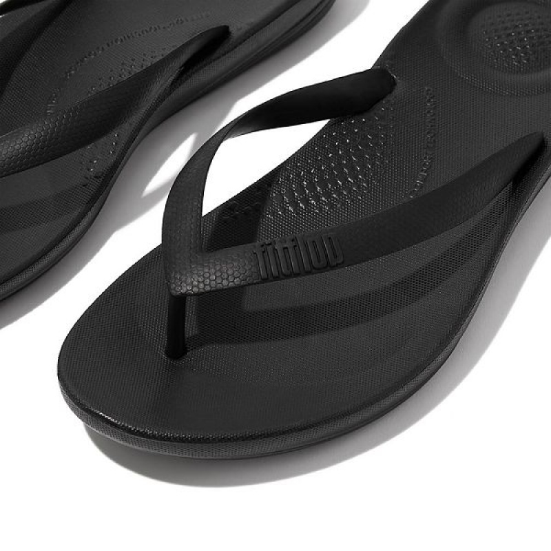 Men's FitFlop Iqushion Ergonomic Flip Flops Black | 583LNJDQV