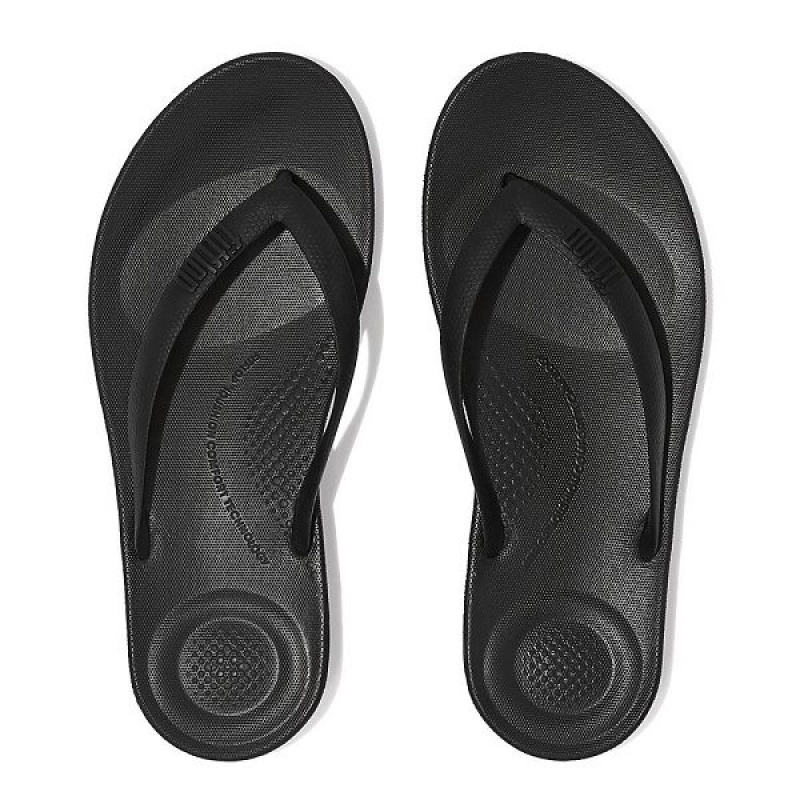 Men's FitFlop Iqushion Ergonomic Flip Flops Black | 583LNJDQV