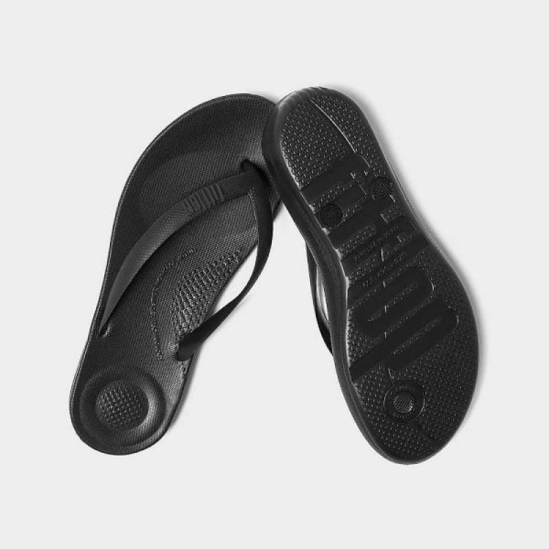 Men's FitFlop Iqushion Ergonomic Flip Flops Black | 583LNJDQV