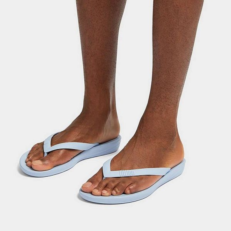 Men's FitFlop Iqushion Ergonomic Flip Flops Blue | 194CLUOGM