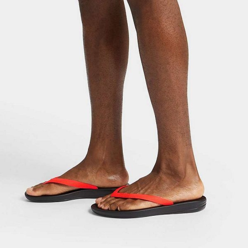 Men's FitFlop Iqushion Ergonomic Flip Flops Black / Orange | 835YUKBLW