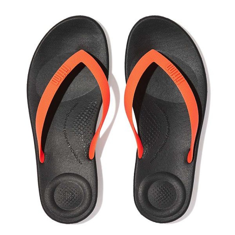 Men's FitFlop Iqushion Ergonomic Flip Flops Black / Orange | 835YUKBLW