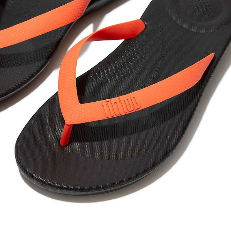 Men's FitFlop Iqushion Ergonomic Flip Flops Black / Orange | 835YUKBLW