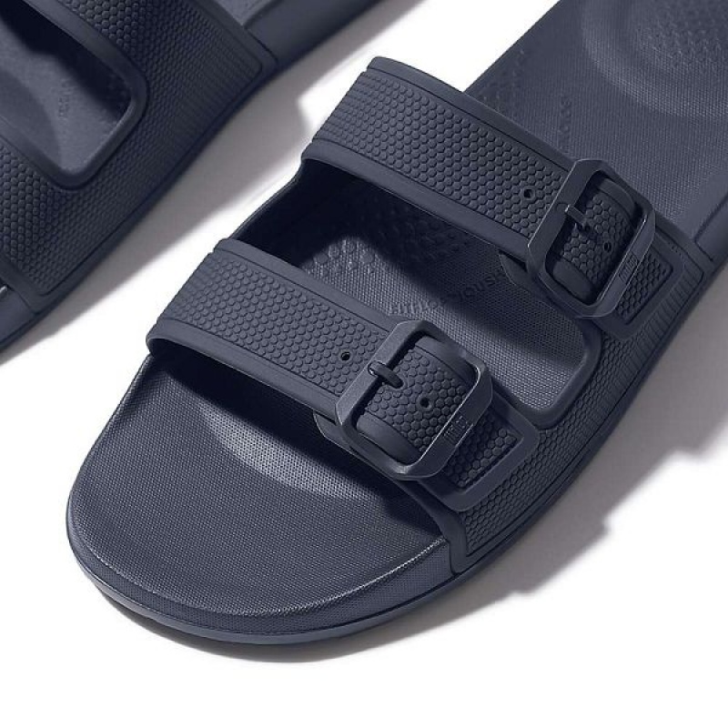 Men's FitFlop Iqushion Iqushion Two Bar Buckle Slides Navy | 694URGCAP