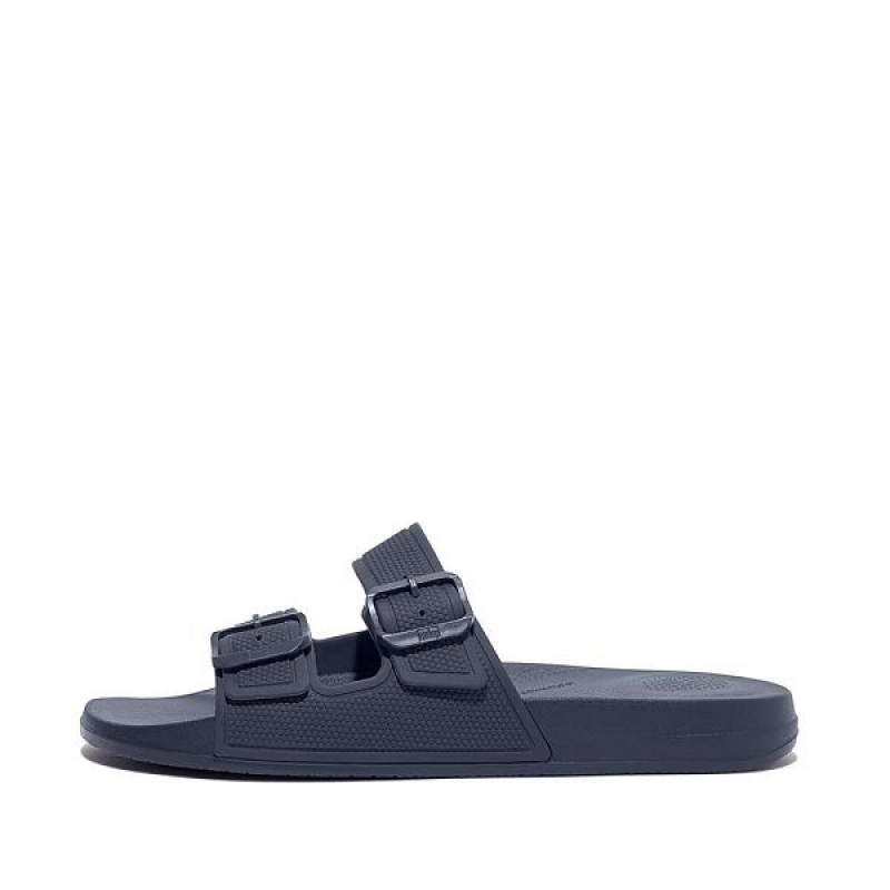 Men\'s FitFlop Iqushion Iqushion Two Bar Buckle Slides Navy | 694URGCAP