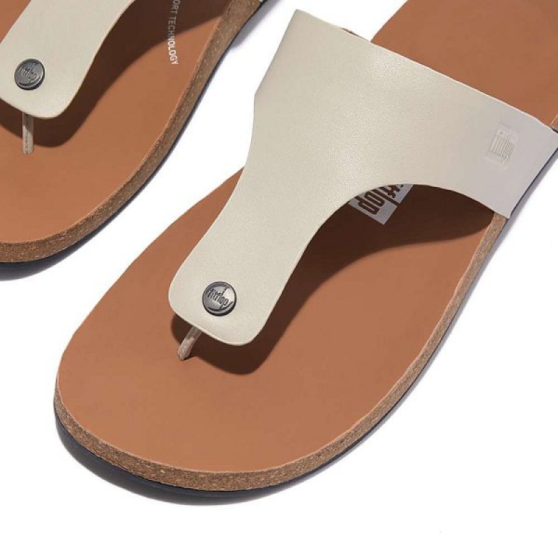 Men's FitFlop Iqushion Leather Toe-Post Sandals Grey | 685LSMWUR