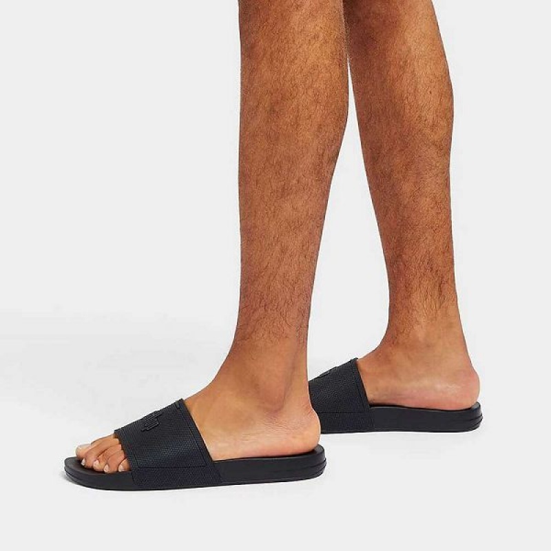 Men's FitFlop Iqushion Pool Sliders Slides Black | 512OYFSCK