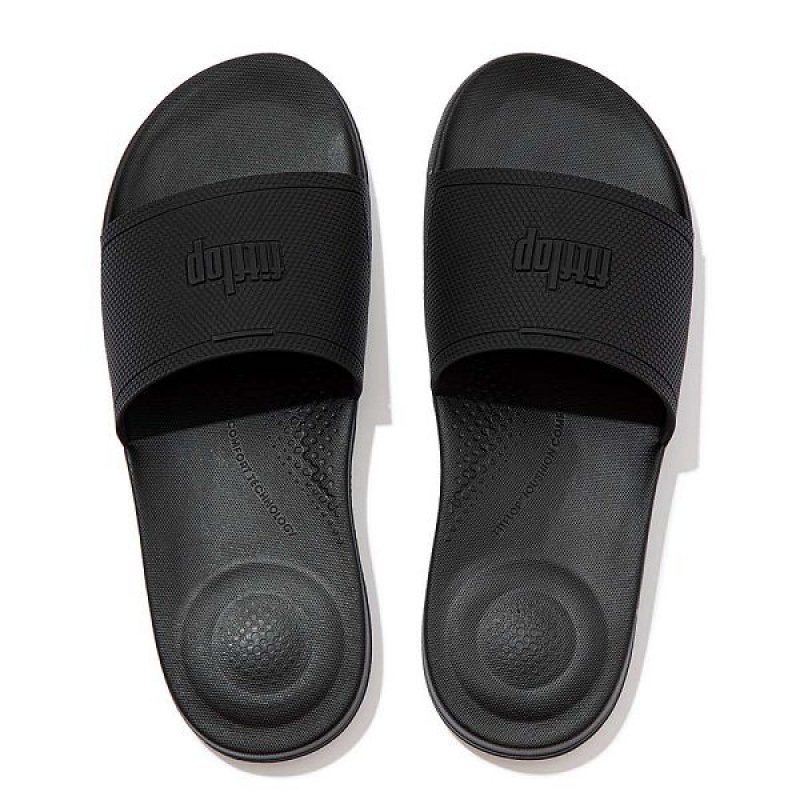 Men's FitFlop Iqushion Pool Sliders Slides Black | 512OYFSCK