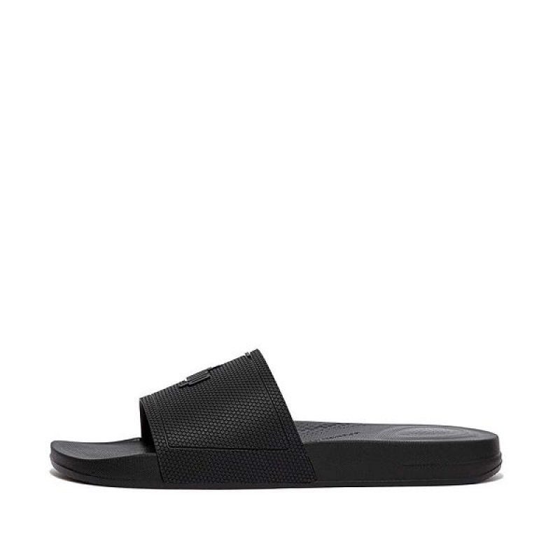 Men\'s FitFlop Iqushion Pool Sliders Slides Black | 512OYFSCK