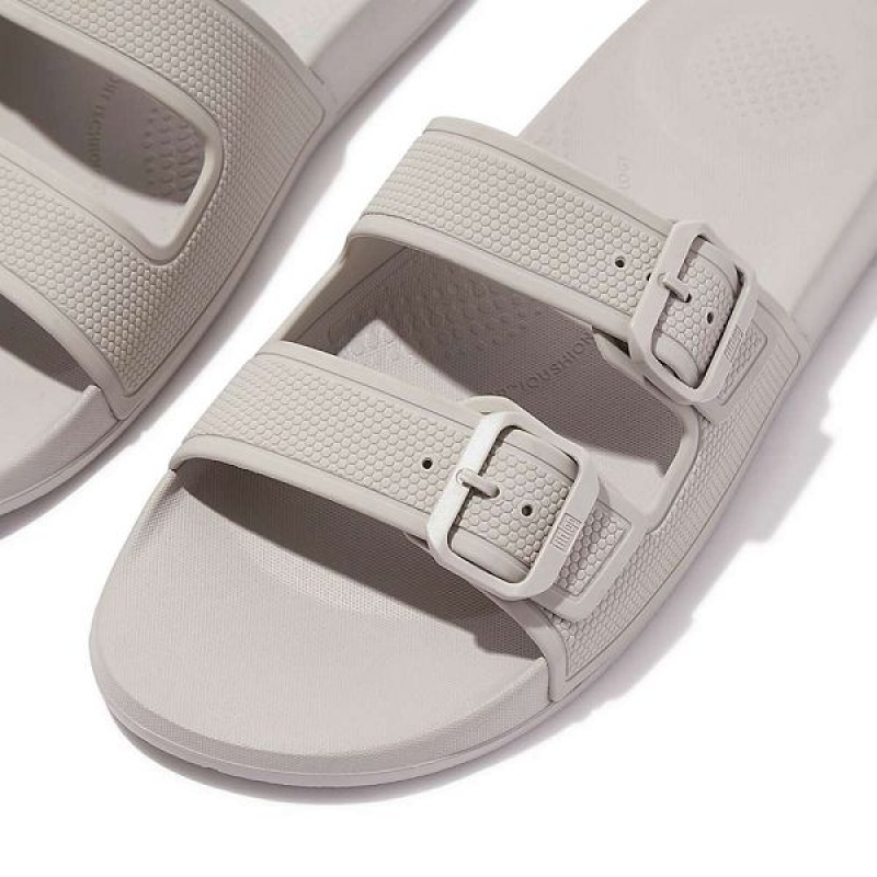 Men's FitFlop Iqushion Two Bar Buckle Slides Grey | 071SMKUCR