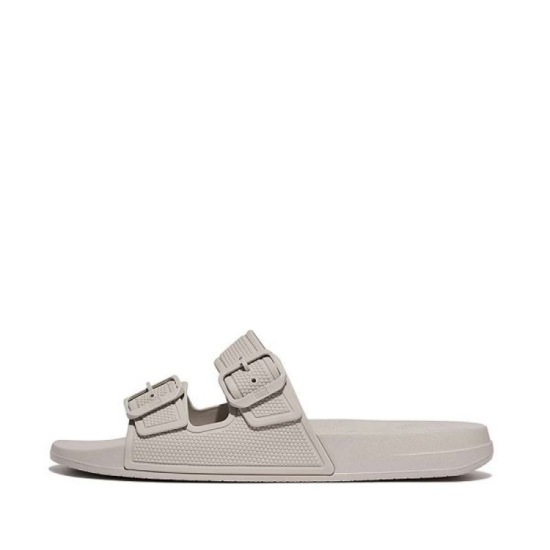 Men\'s FitFlop Iqushion Two Bar Buckle Slides Grey | 071SMKUCR