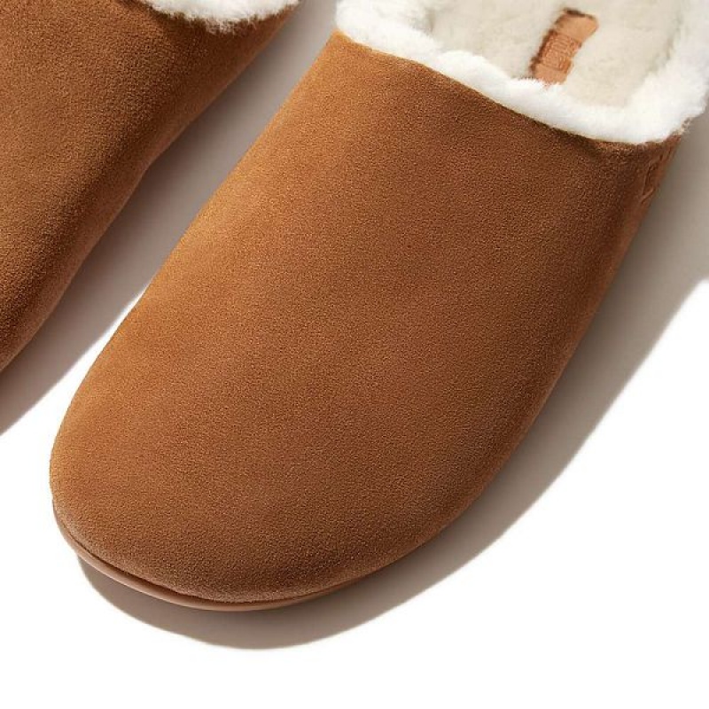 Men's FitFlop Shove Shearling Lined Suede Slippers Light Brown | 970ILOSFW