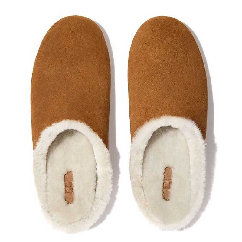 Men's FitFlop Shove Shearling Lined Suede Slippers Light Brown | 970ILOSFW