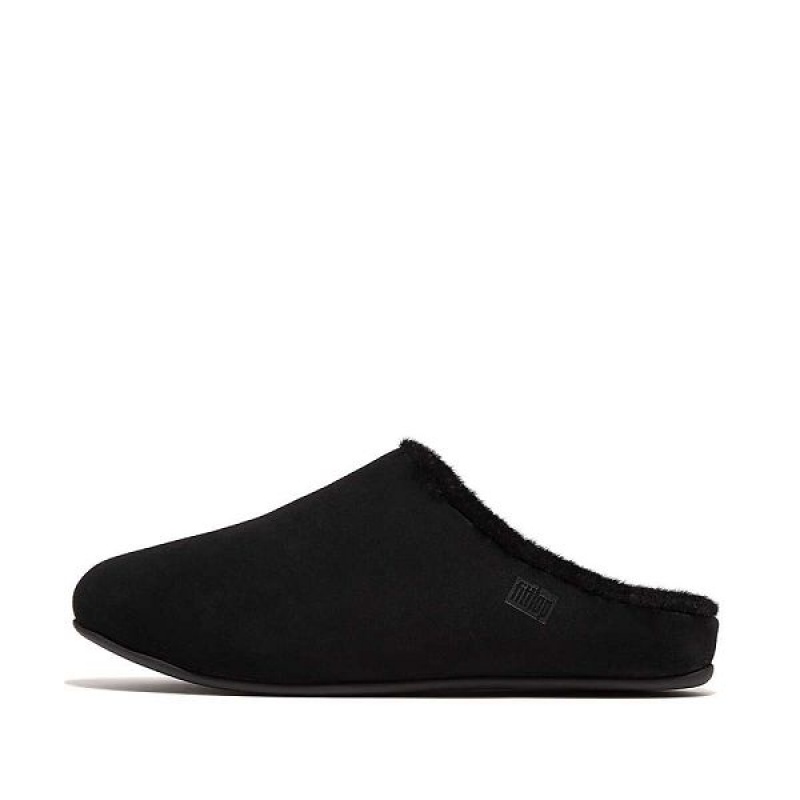 Men\'s FitFlop Shove Shearling Lined Suede Slippers Black | 512KQBAMG