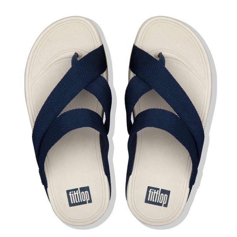 Men's FitFlop Sling Weave Toe-Post Sandals Navy | 568BWLZRJ