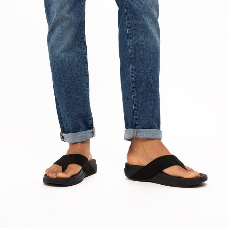 Men's FitFlop Surfer Toe-Post Sandals Black | 819GLAKZX