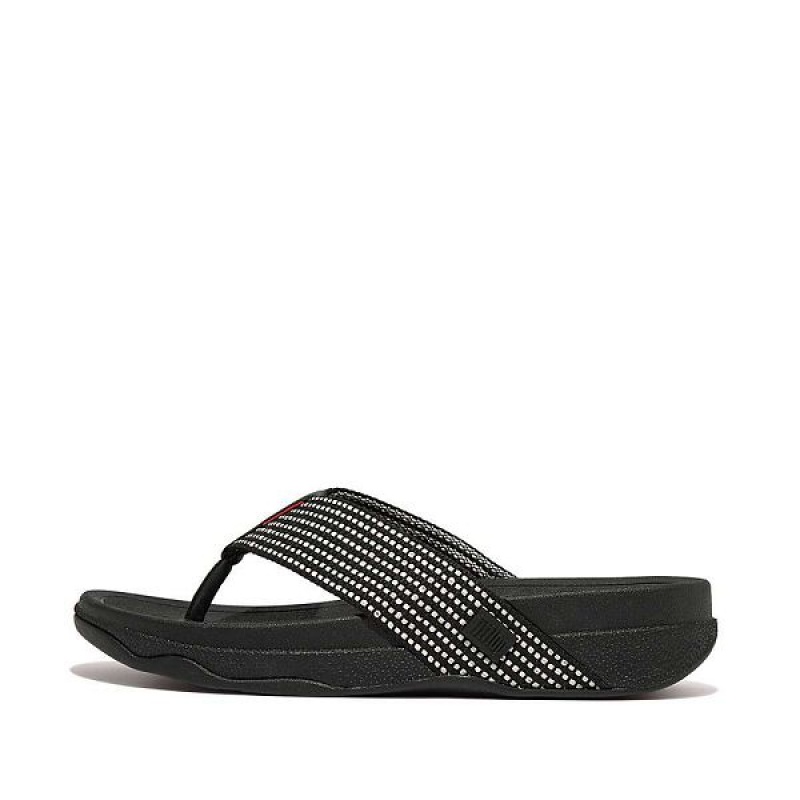 Men\'s FitFlop Surfer Weave Stripe Toe-Post Sandals Black | 962NFLOMJ