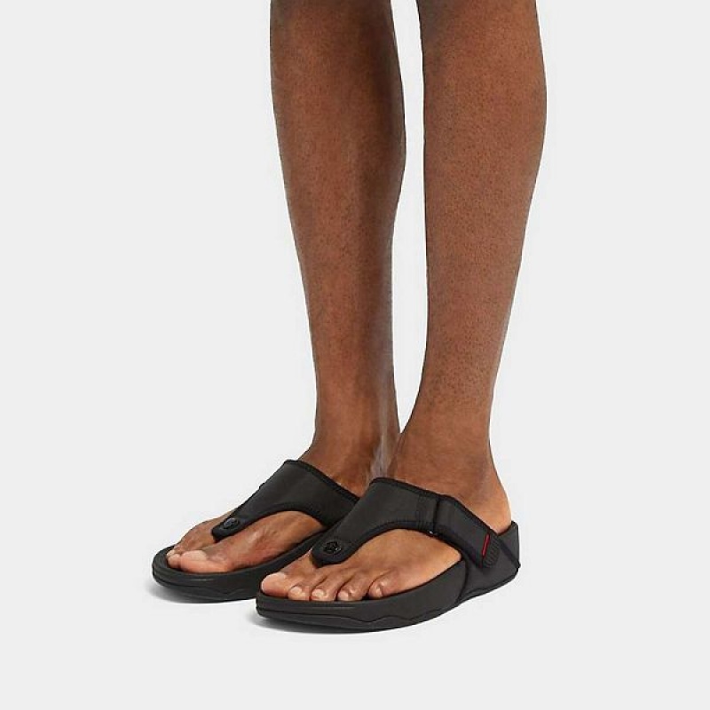 Men's FitFlop Trakk Ii Adjustable Water Resistant Toe-Post Sandals Black | 806CRXLTS