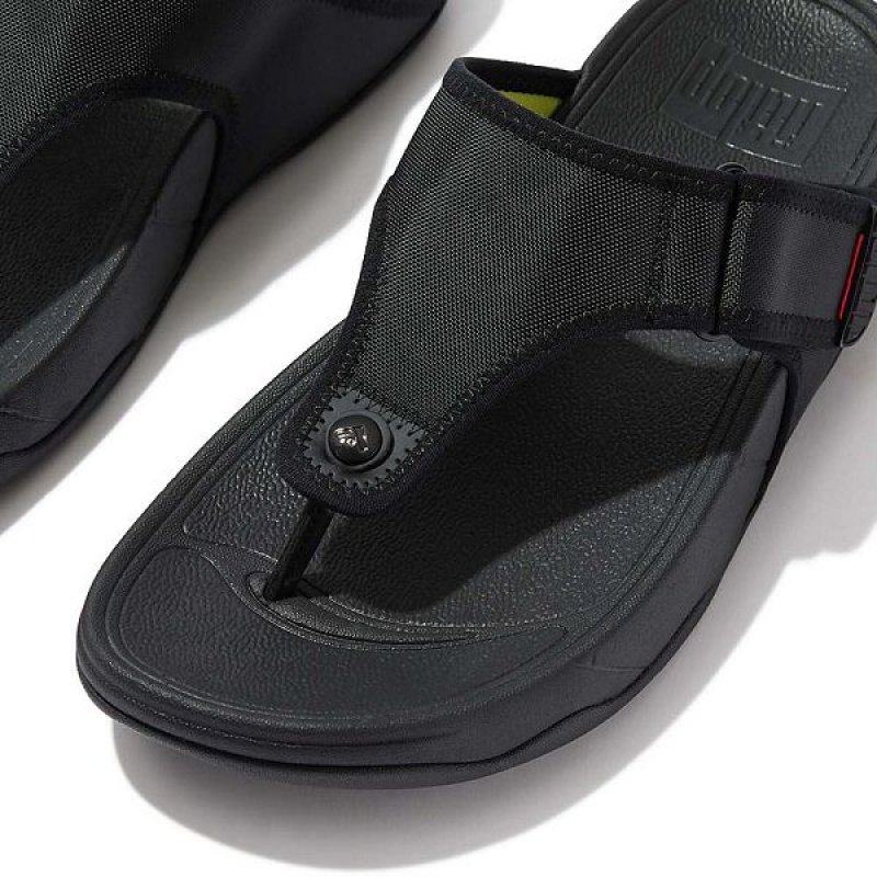 Men's FitFlop Trakk Ii Adjustable Water Resistant Toe-Post Sandals Black | 806CRXLTS