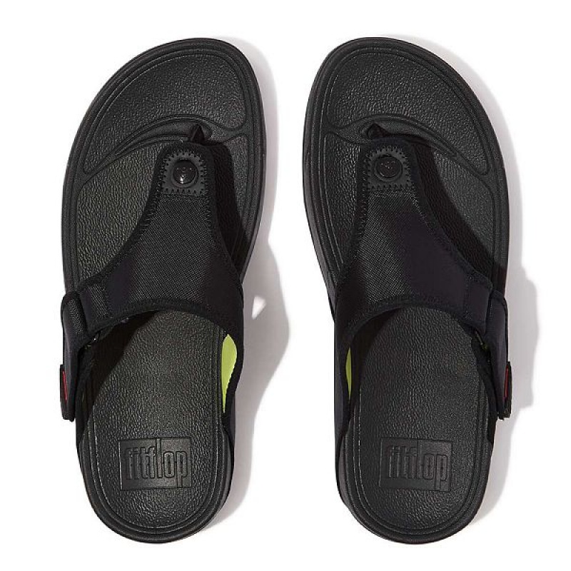 Men's FitFlop Trakk Ii Adjustable Water Resistant Toe-Post Sandals Black | 806CRXLTS