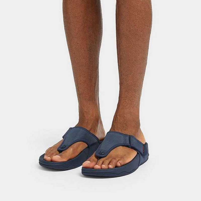 Men's FitFlop Trakk Ii Adjustable Water Resistant Toe-Post Sandals Blue | 504DQKUGV