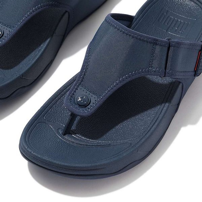 Men's FitFlop Trakk Ii Adjustable Water Resistant Toe-Post Sandals Blue | 504DQKUGV