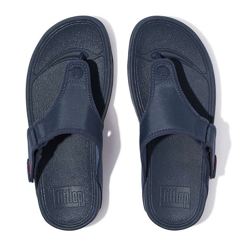 Men's FitFlop Trakk Ii Adjustable Water Resistant Toe-Post Sandals Blue | 504DQKUGV