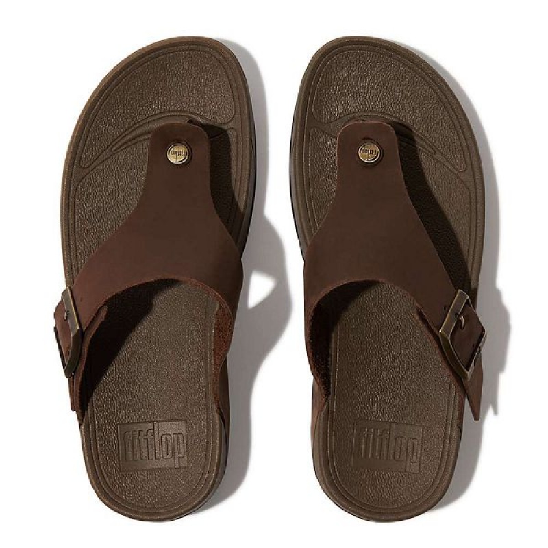 Men's FitFlop Trakk Ii Buckle Nubuck Toe-Posts Sandals Brown | 407XNIHYG