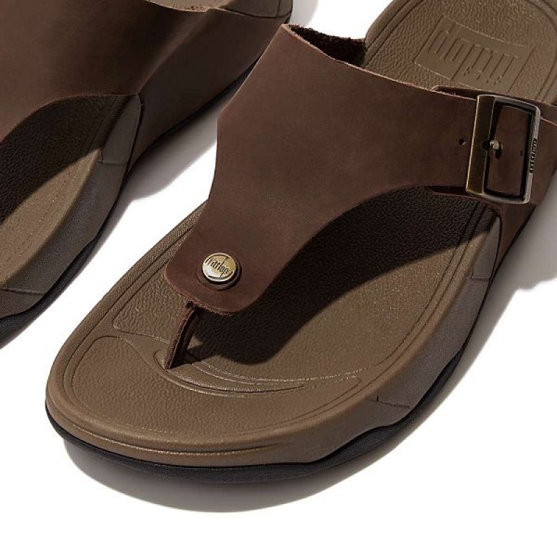 Men's FitFlop Trakk Ii Buckle Nubuck Toe-Posts Sandals Brown | 407XNIHYG