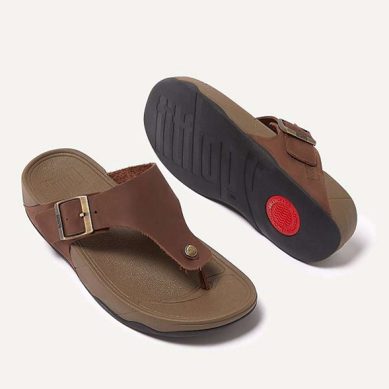 Men's FitFlop Trakk Ii Buckle Nubuck Toe-Posts Sandals Brown | 407XNIHYG