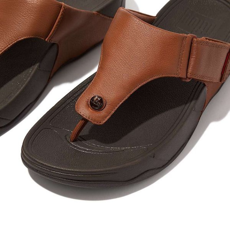 Men's FitFlop Trakk Ii Leather Flip Flops Dark Brown | 594ZGELCP