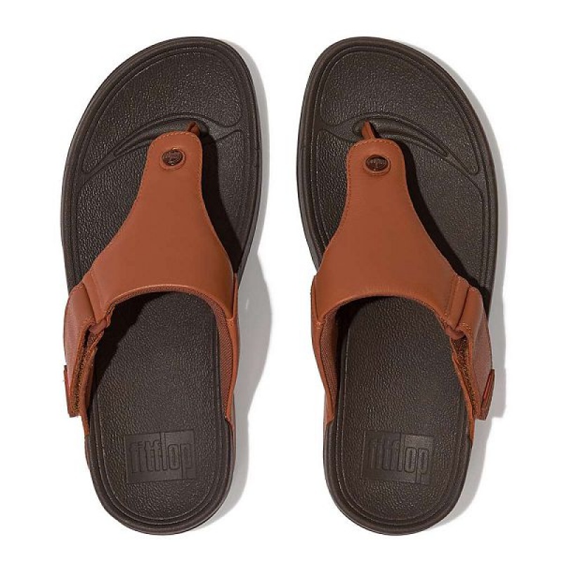 Men's FitFlop Trakk Ii Leather Flip Flops Dark Brown | 594ZGELCP