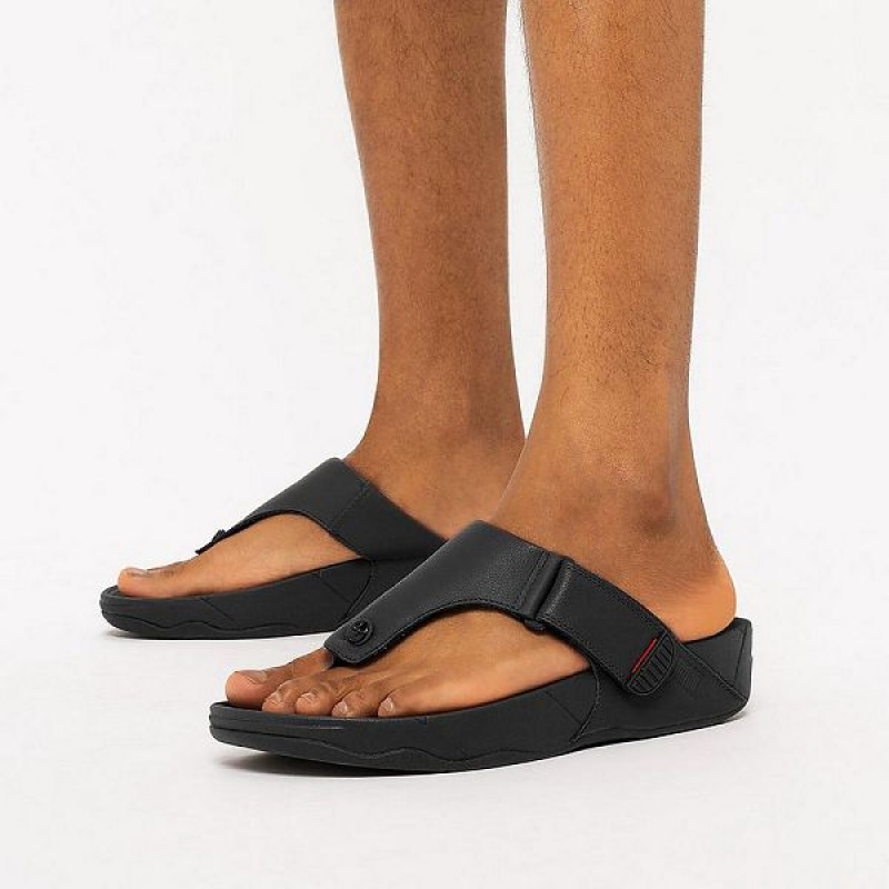 Men's FitFlop Trakk Ii Leather Toe-Post Sandals Black | 830FMBADR