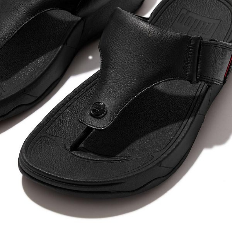 Men's FitFlop Trakk Ii Leather Toe-Post Sandals Black | 830FMBADR