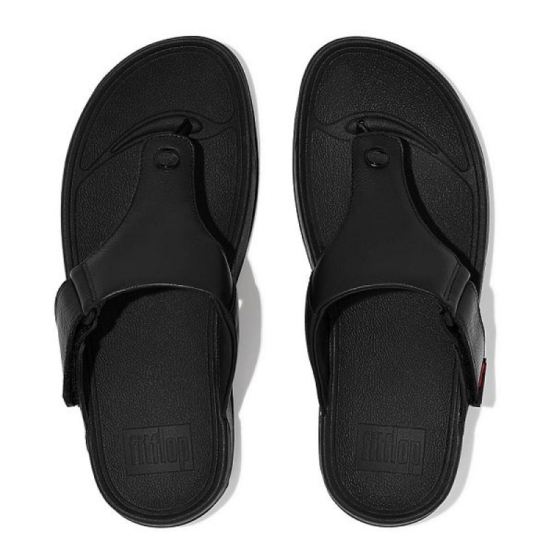 Men's FitFlop Trakk Ii Leather Toe-Post Sandals Black | 830FMBADR