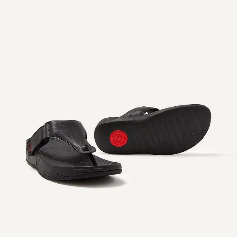 Men's FitFlop Trakk Ii Leather Toe-Post Sandals Black | 830FMBADR