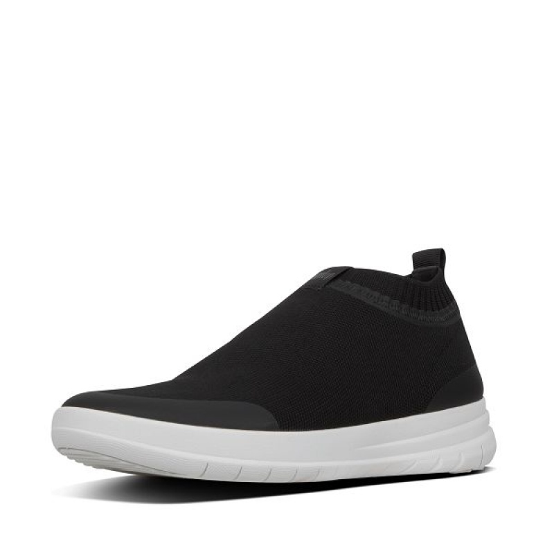 Men's FitFlop Uberknit Slip On Sneakers Black / White | 918GMCXBL