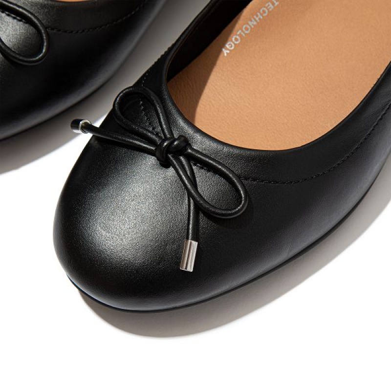 Women's FitFlop Allegro Bow Leather Ballet Flats Black | 901YFKVRW