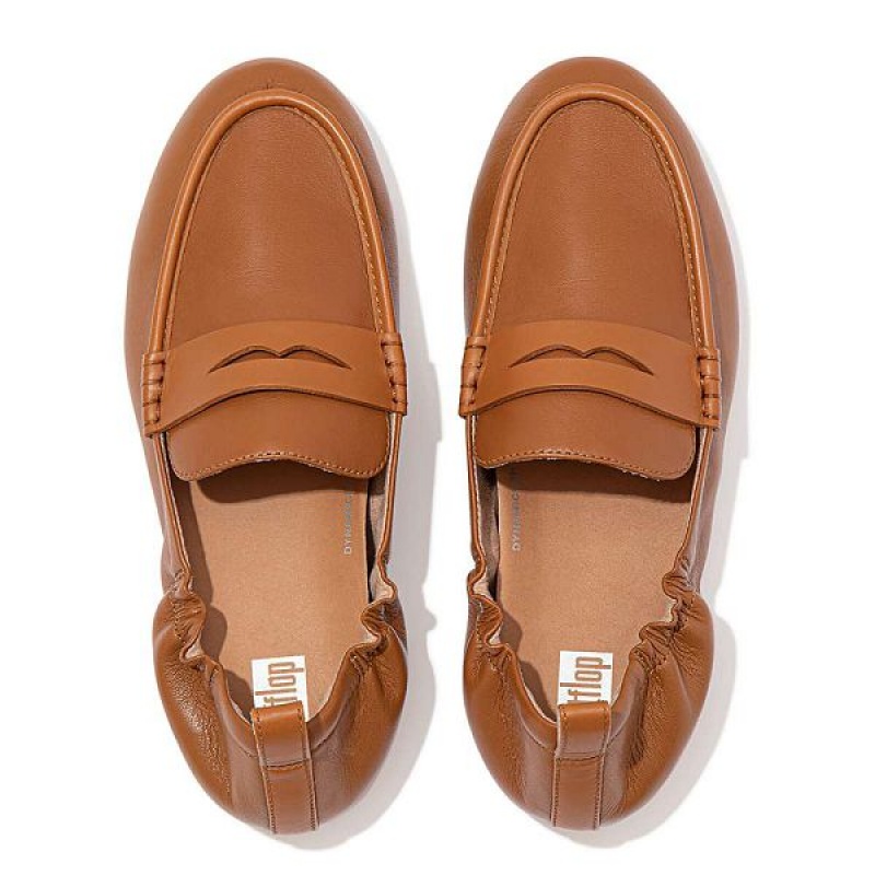 Women's FitFlop Allegro Leather Penny Loafers Loafers Light Brown | 276KCLYTD