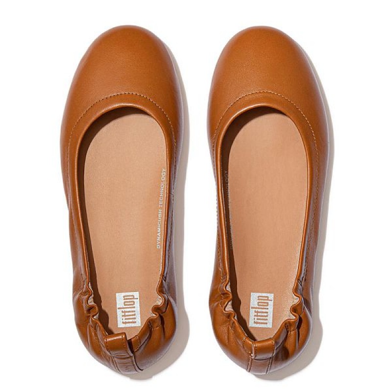 Women's FitFlop Allegro Soft Leather Ballet Flats Light Brown | 163MKZHGN