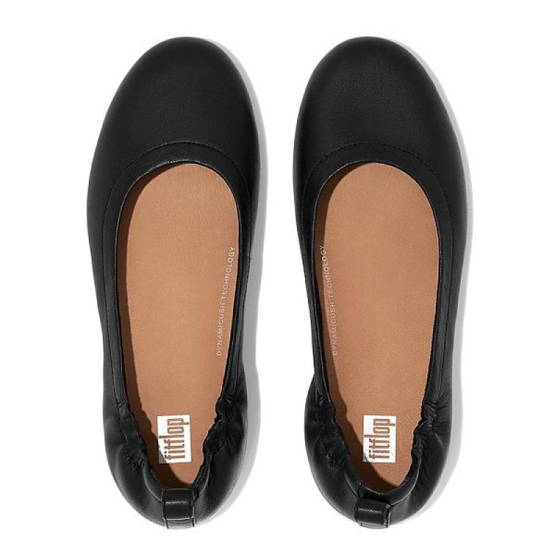 Women's FitFlop Allegro Soft Leather Ballet Flats Black | 832DBYVWC