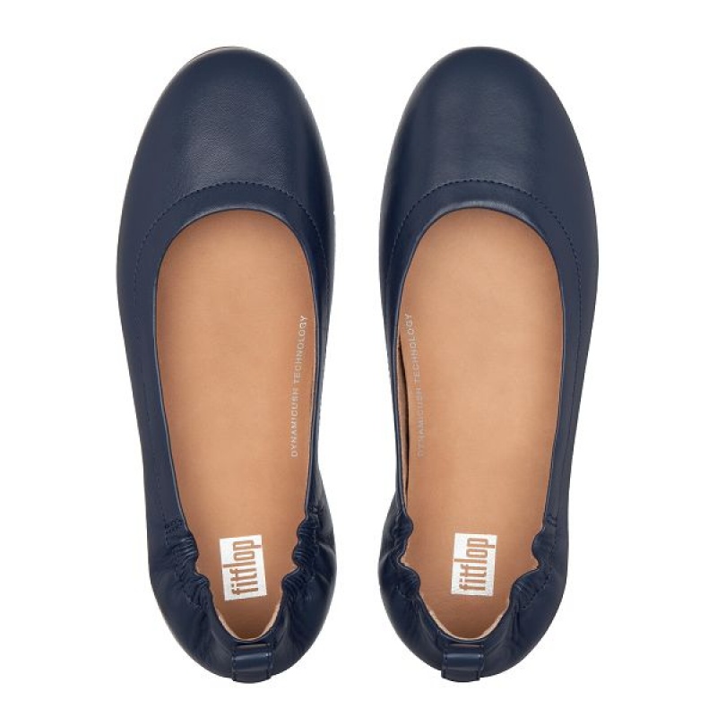 Women's FitFlop Allegro Soft Leather Ballet Flats Navy | 681GIRJCL