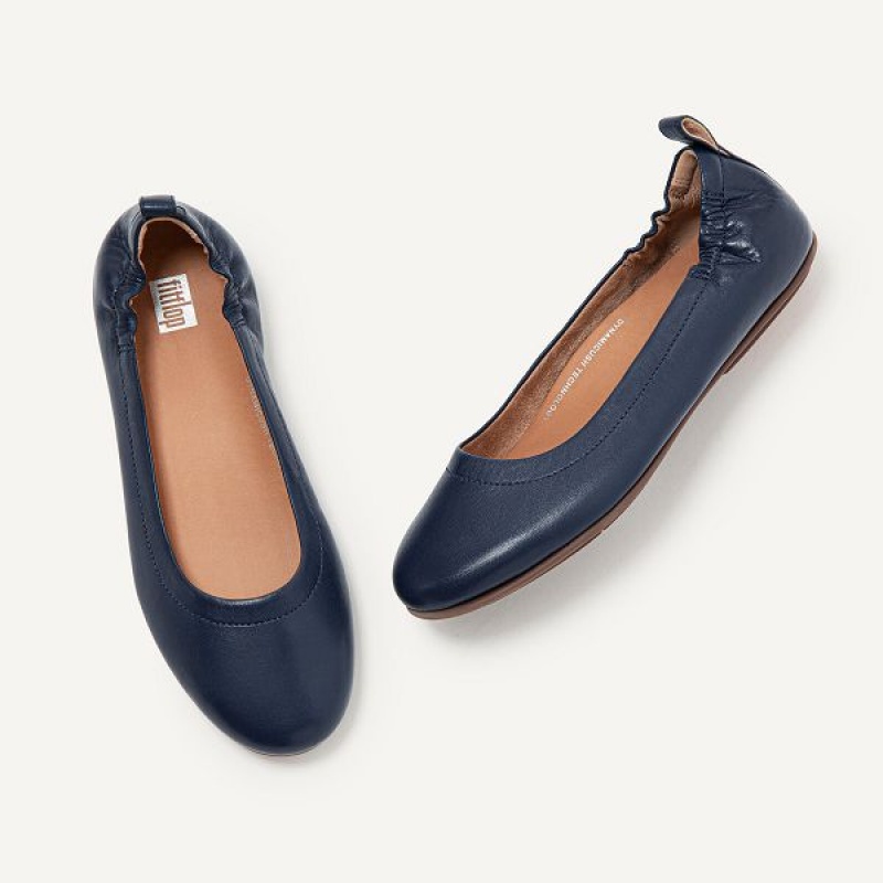 Women's FitFlop Allegro Soft Leather Ballet Flats Navy | 681GIRJCL